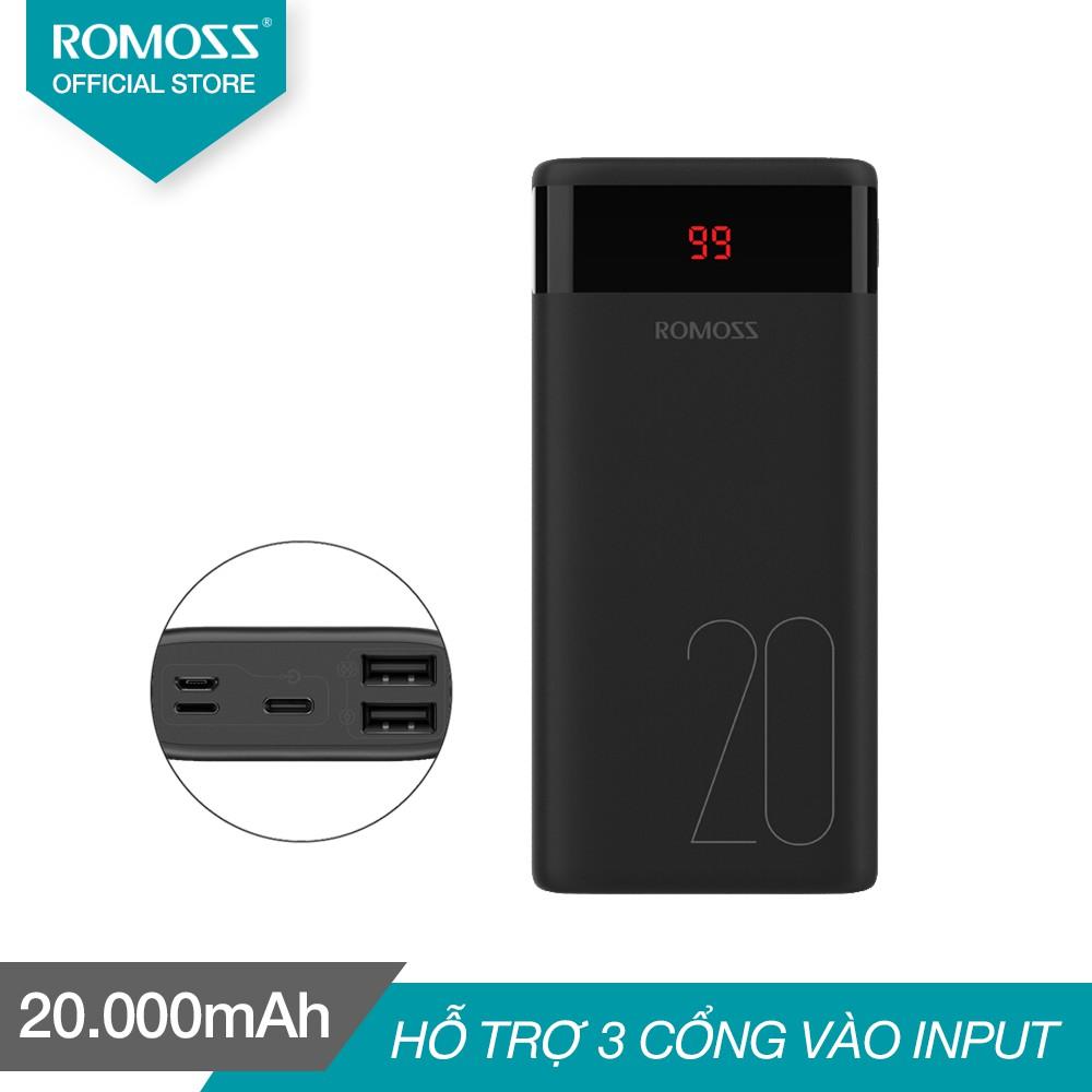 PIN SẠC DỰ PHÒNG 20.000MAH ROMOSS ARES 20 MÀN HÌNH LED 3 CỔNG INPUT MICRO - LIGHTNING - TYPE C