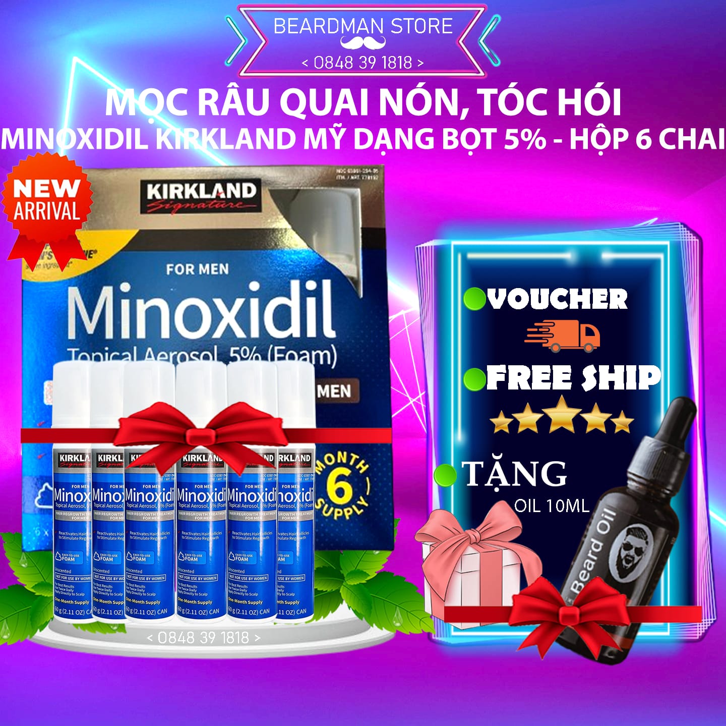 (MẪU MỚI) Minoxidil 5% Mọc Râu Tóc Dạng Bọt Không Gây Dị Ứng Da (Minoxidil 5% Foam)