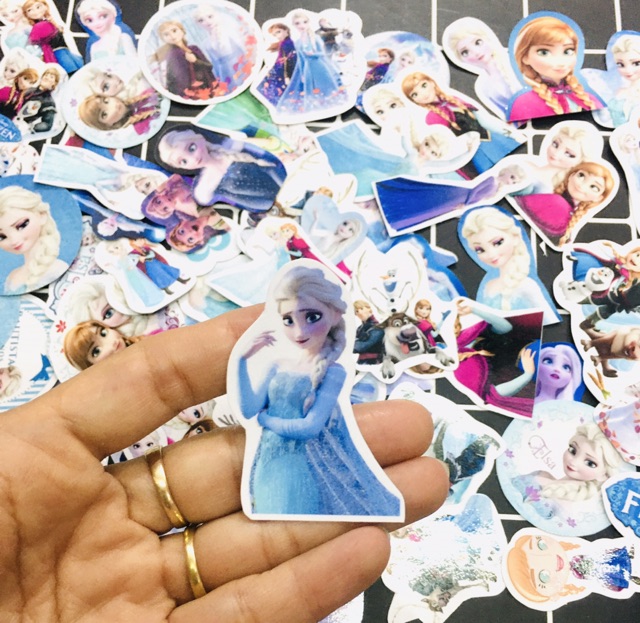 Bộ 30-50 Sticker công chúa Elsa ép lụa có đề can bóc dán