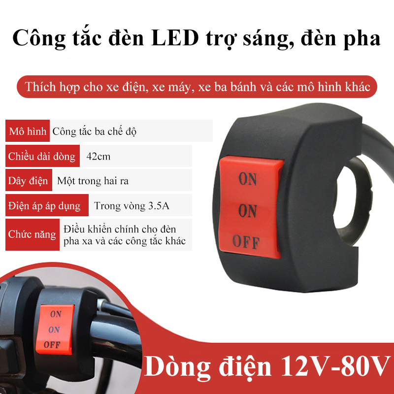 Công tắc đèn LED trợ sáng đèn pha cho xe máy YIPAUTO Công tắc đèn pha 3 chế độ xe máy xe đạp điện Công tắc bật tắt đèn