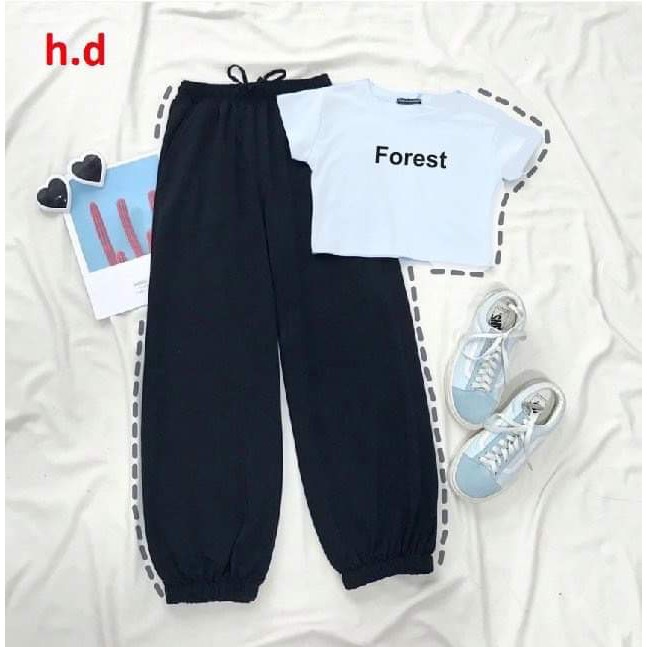 SÉT ÁO CROPTOP BOZIP FORES + QUẦN CHUN GẤU HDA0321