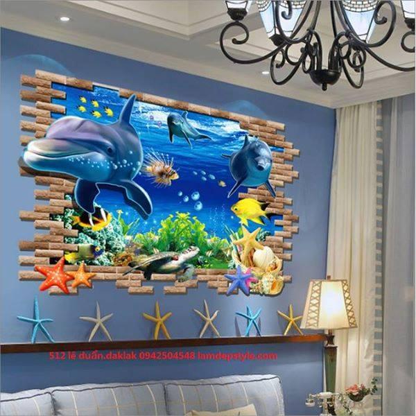 [HCM]DECAL DÁN TƯỜNG CÁ HEO 3D