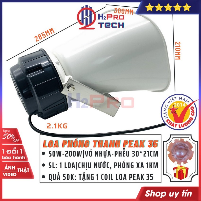Loa Nén 50W, Loa Phóng Thanh PEAK-35 Cao Cấp Chính Hãng, Vành Nhựa Chữ Nhật 30x21Cm-Chịu Nước-Tặng 1 Côn 50k-H2Pro Tech