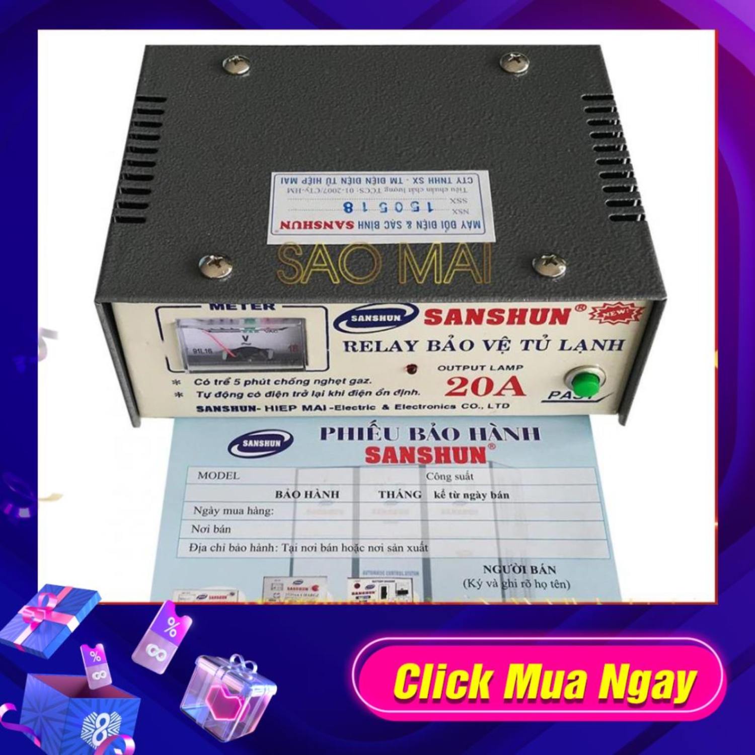 Relay (Ổn áp) bảo vệ tủ lạnh cao cấp SANSHUN 20A ( xám )