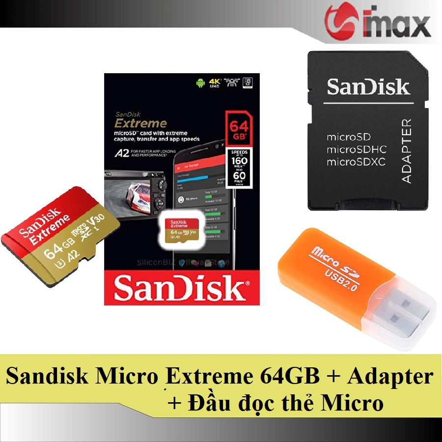 Thẻ nhớ Sandisk Micro SDXC Extreme 64GB 160MB s + Adapter + Đầu đọc thẻ