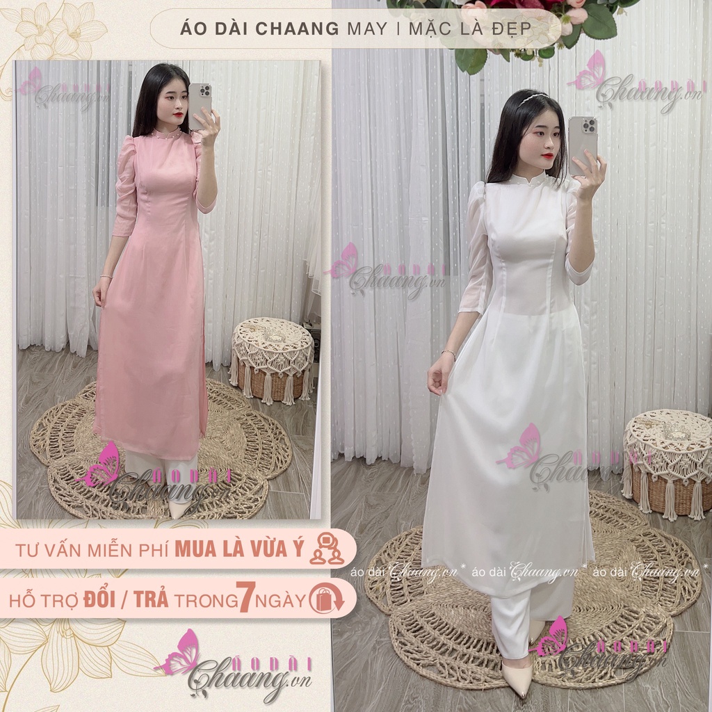 Áo dài cách tân tơ ngọc hồng CHAANG May áo dài 4 tà lửng, vải lụa xước Đẹp
