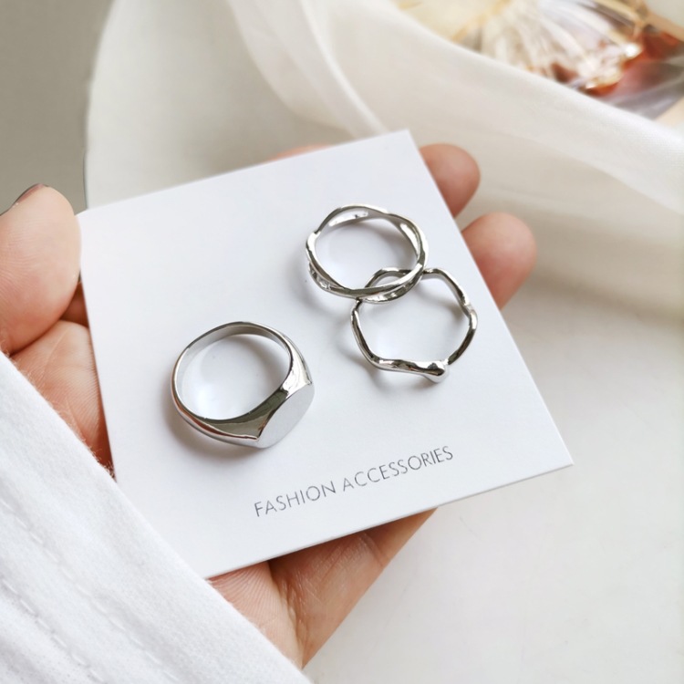 Set nhẫn basic mặt dẹt, 3 chiếc kiểu dáng đơn giản, cá tính Her Jewelry N24