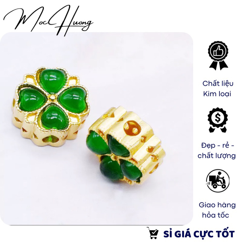 Charm cỏ 4 lá đính đá màu xanh - kl205