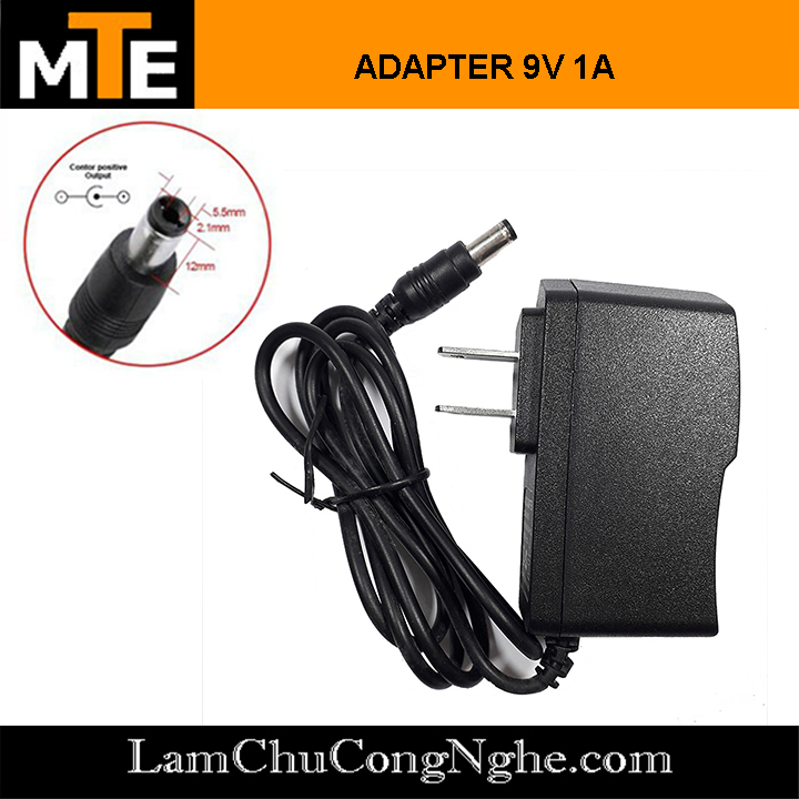 Nguồn adapter 9V 1A jack DC 5.5 x 2.1 mm