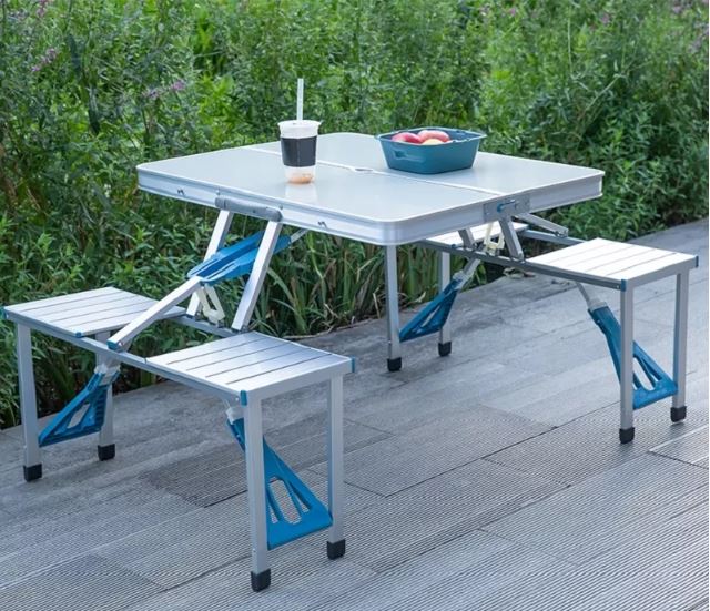 Bộ bàn ghế du lịch xếp gọn, bộ 1bàn 4ghế gấp gọn ngoài trời, Bàn xếp dã ngoại kèm ghế khung kim loại cao cấp kích thước 85x68cm, Bàn ghế xếp du lịch thông minh