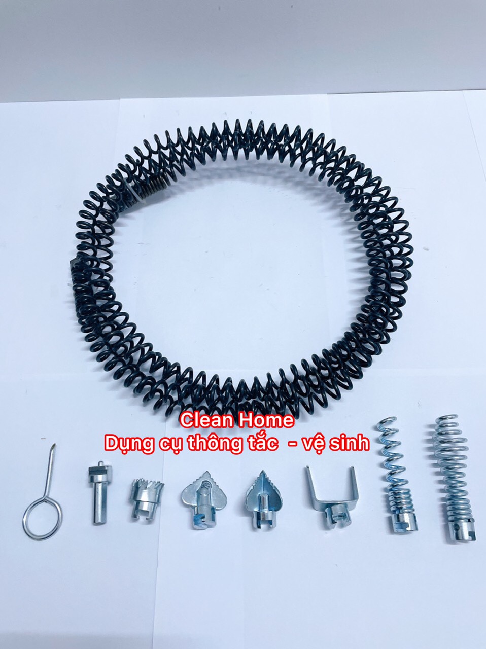 Dây lò xo thông tắc cống dùng máy khoan(dài 3m + 6 đầu + kết nối)