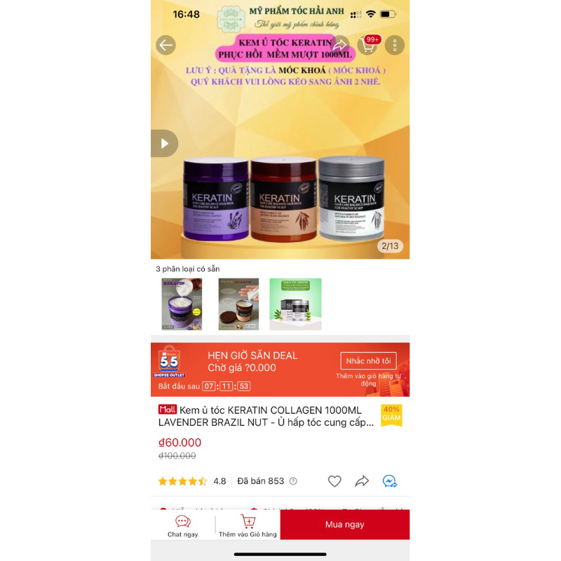 Kem ủ tóc KERATIN COLLAGEN 1000ML LAVENDER BRAZIL NUT