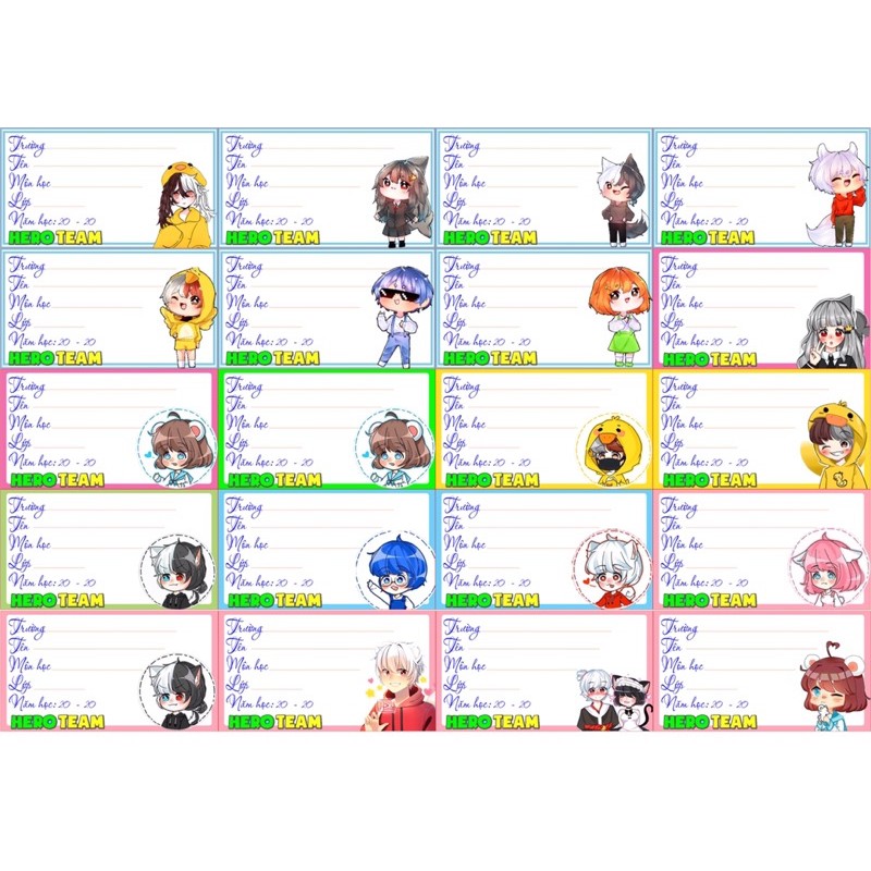 nhãn vở hero team 20 cái kháchau