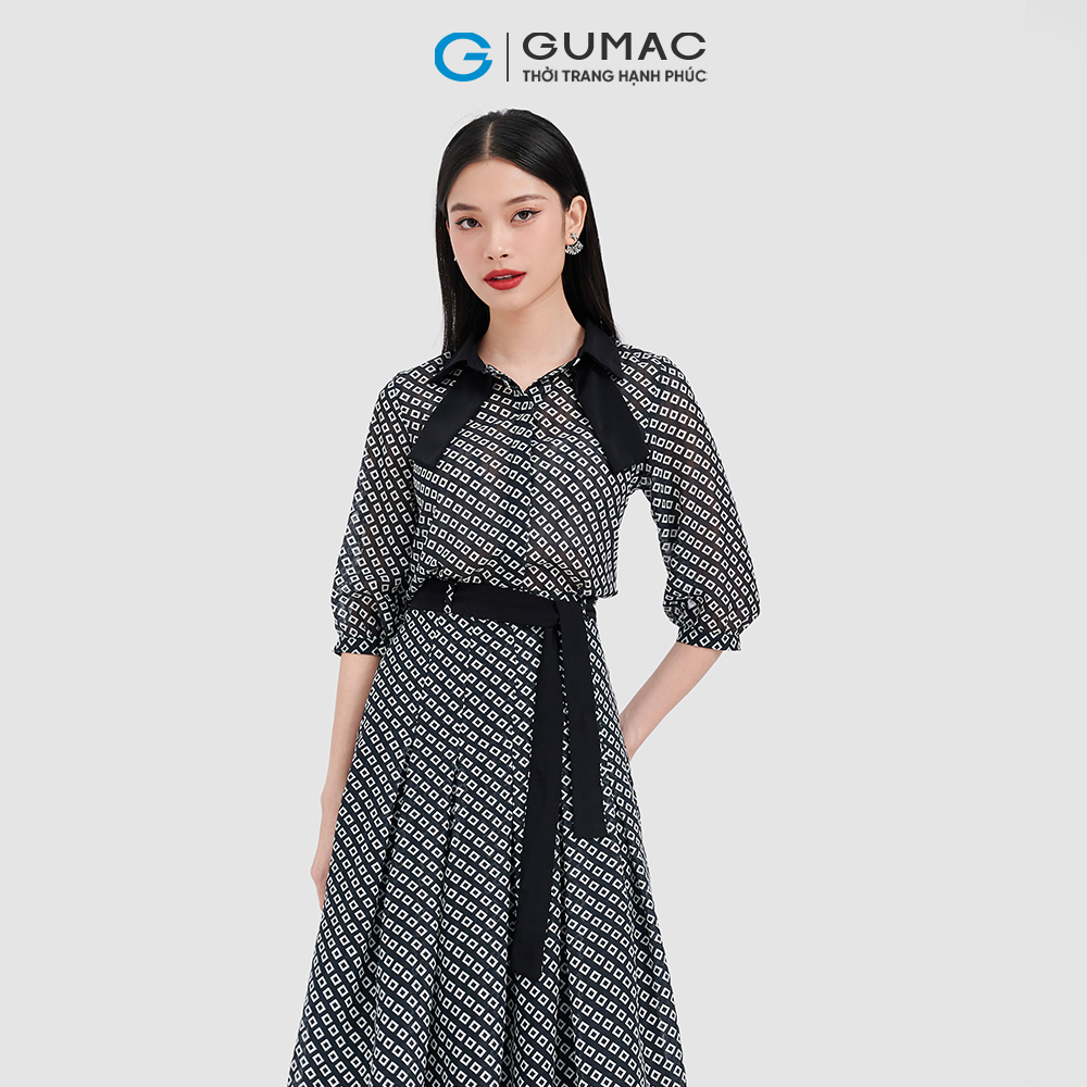 Chân váy A dập ly phối dây lưng GUMAC VC10086