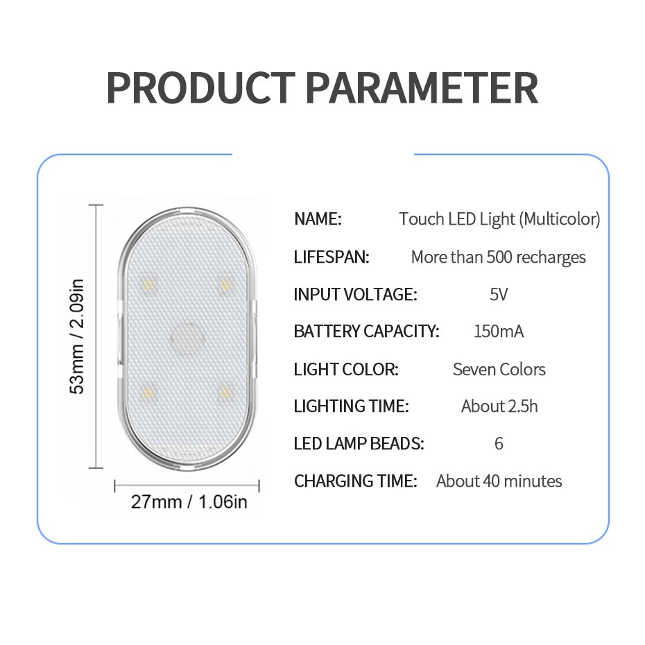 Đèn LED Mini  Cảm Ứng, Chiếu Sáng Nội Thất Ô-Tô, Đọc Sách ( Có Nhiều Màu Sắc)