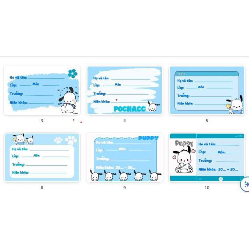 Set 20 Nhãn Vở Dán Tập (10 Nhãn gấᴜ Dâu + 10 Nhãn Pochacco)