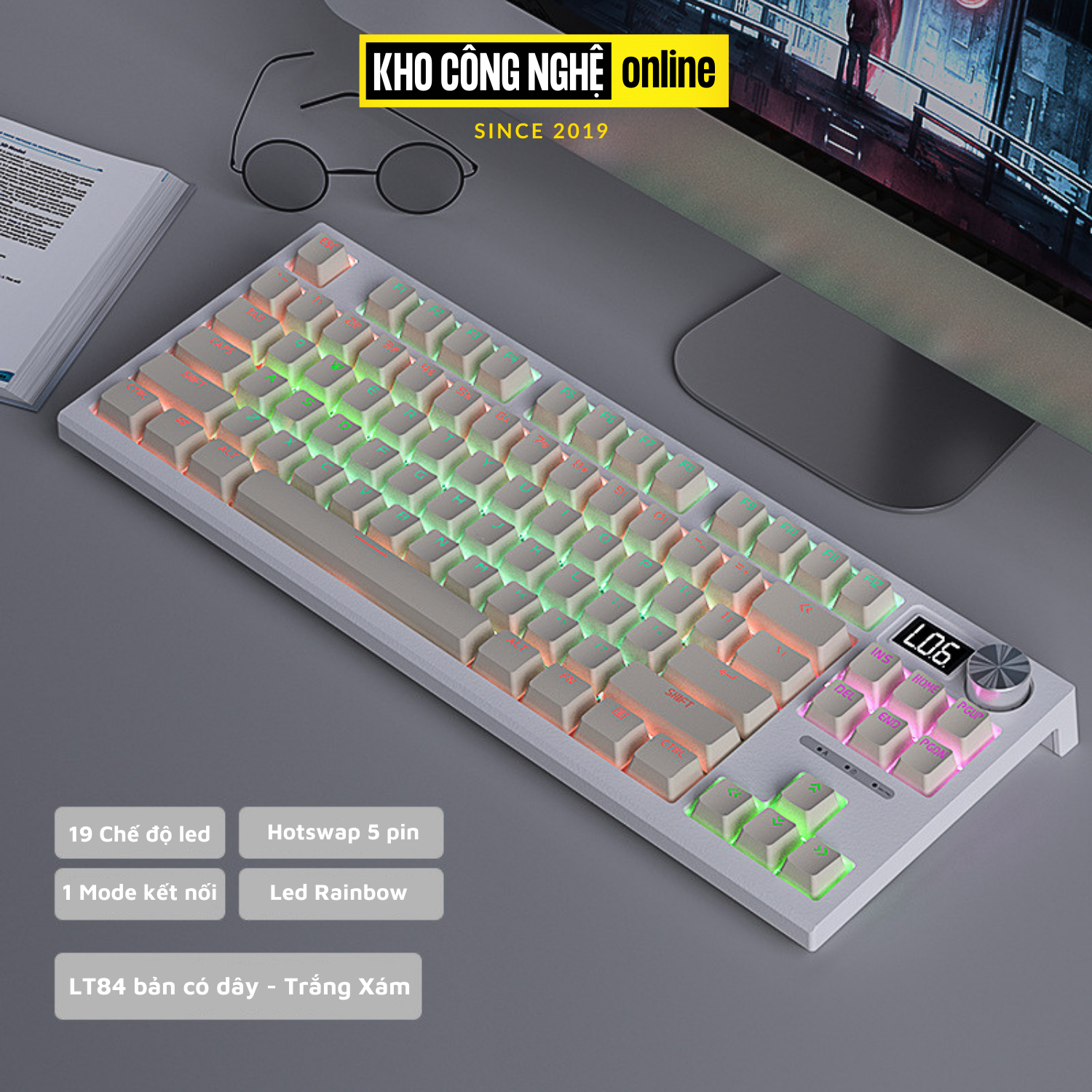 Langtu lt84 pro - bàn phím cơ led rgb langtu lt84 pro có màn hình led và núm tùy chỉnh