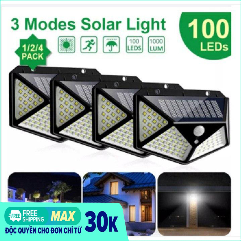 Đèn led năng lượng mặt trời 100 led cảm ứng chuyển động 4 mặt. đèn 100 led - Cam kết chất lượng