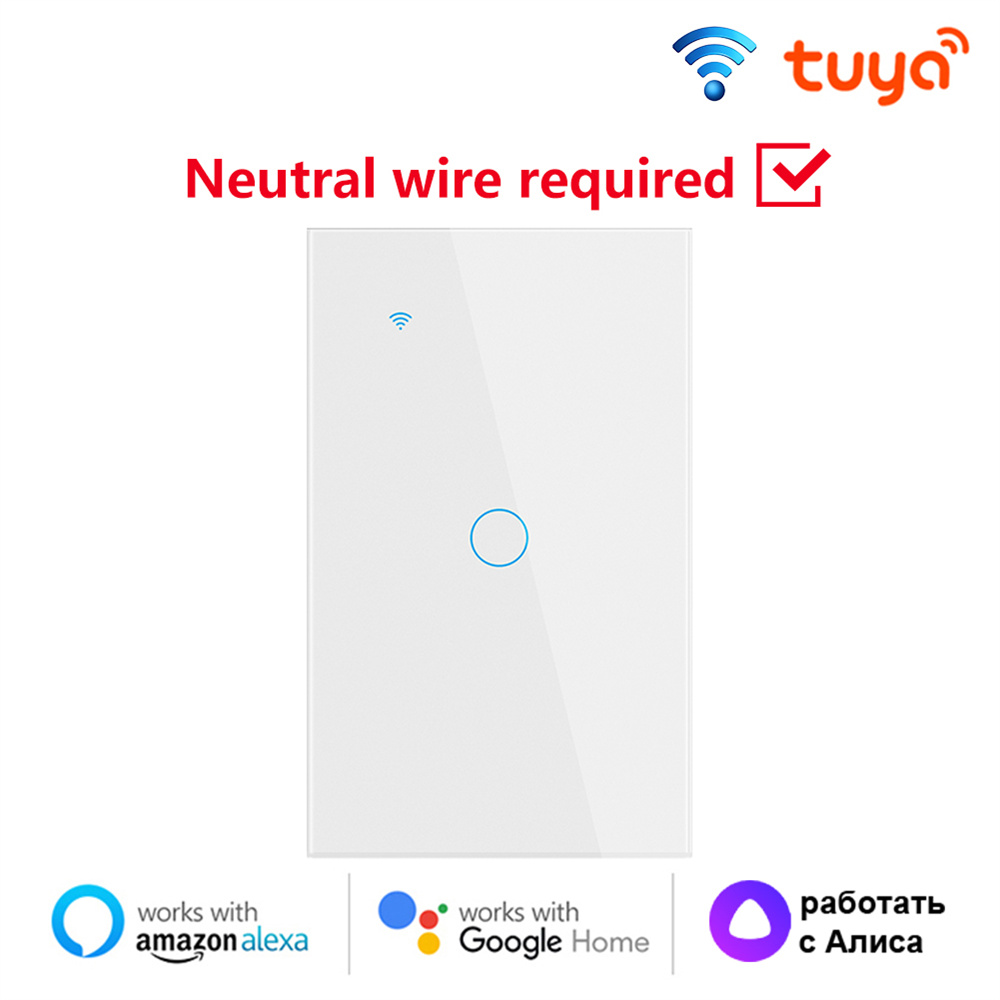 Công tắc cảm ứng thông minh wifi tuya 1234 nút gắn tường đèn gia đình dây trung tính 120*72mm cho alexa và trợ lý nhà