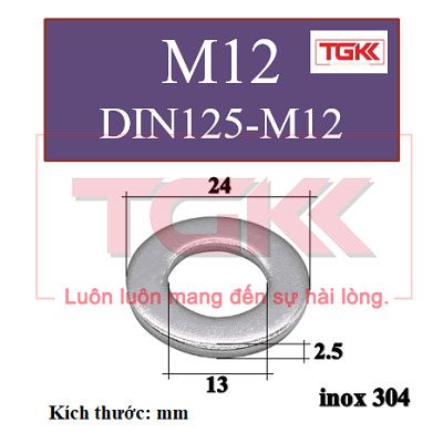 Long đen phẳng inox 304 - din125