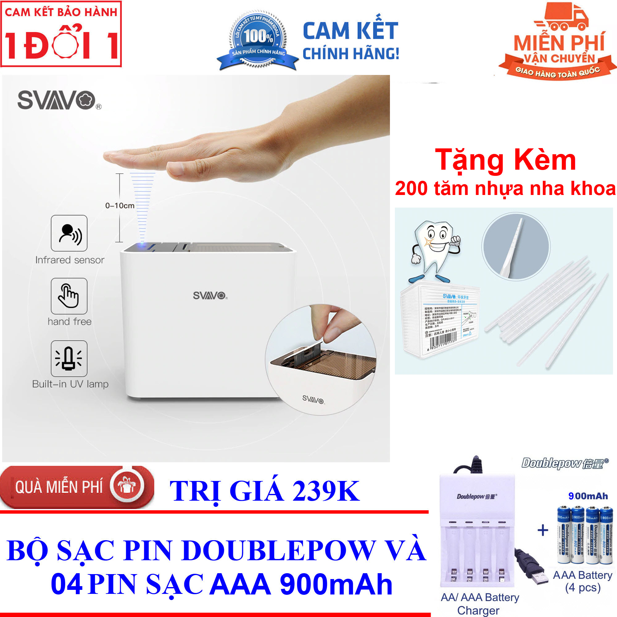 Quà Tặng Trị Giá 259K - Hộp tăm cảm ứng diệt khuẩn phù hợp mọi loại tăm Svavo - Hộp Đựng Tăm Cảm Ứng Tự Động Không Chạm Thông Minh SVAVO - Hộp đựng tăm cảm ứng SVAVO tia UV diệt khuẩn
