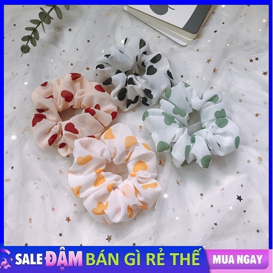 [HCM](COMBO 3 CÁI) SCRUNCHIES VÃI VOAN HỌA TIẾT HÌNH TRÁI TIM - CỘT TÓC VẢI THỜI TRANG NỮ