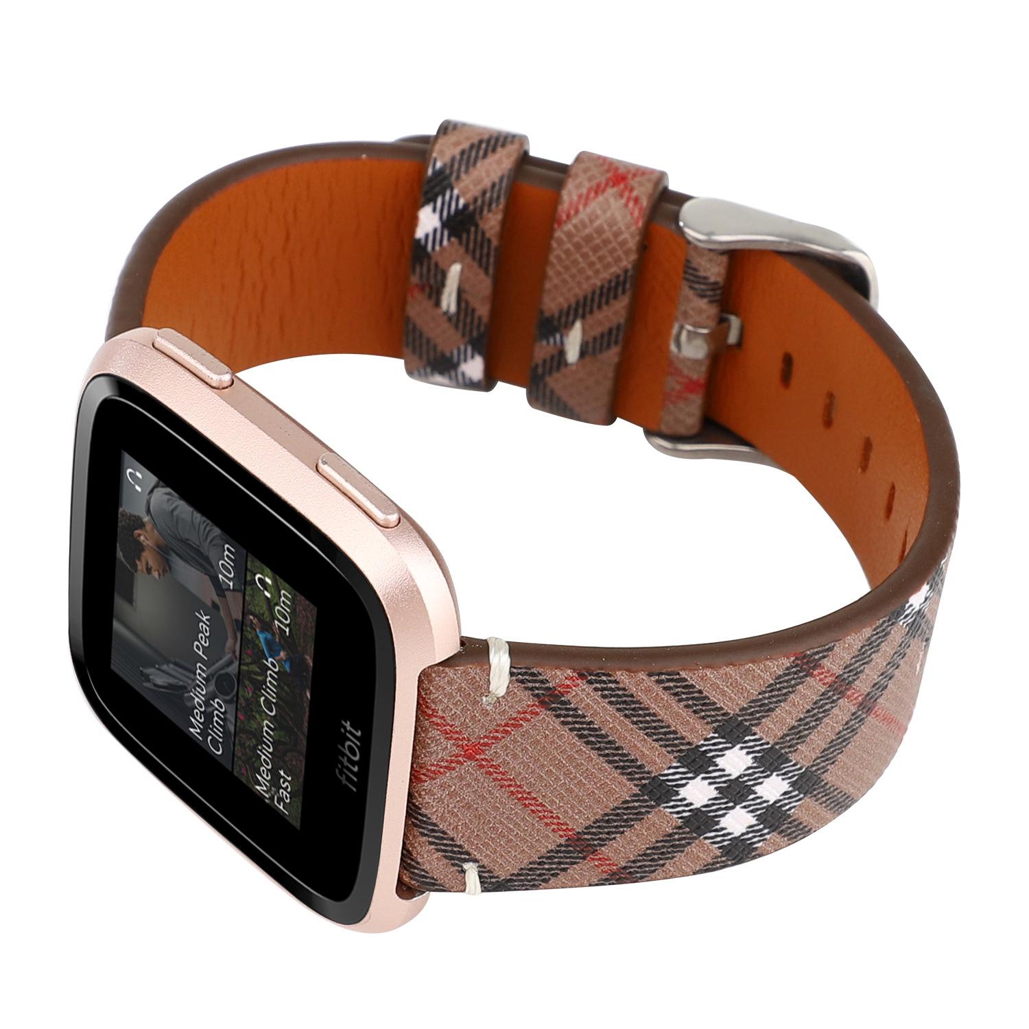 Dây Da Luxury Kẻ Sọc Caro Dành Cho Fitbit Versa