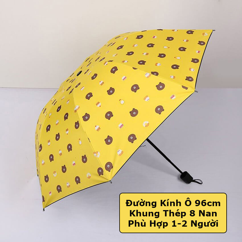 Ô dù che mưa che nắng chống tia UV cầm tay gấp gọn họa tiết Gấu dễ thương, ô che mưa nắng 8 nan cứng cáp, dù che mưa che nắng gấp gọn nhiều màu