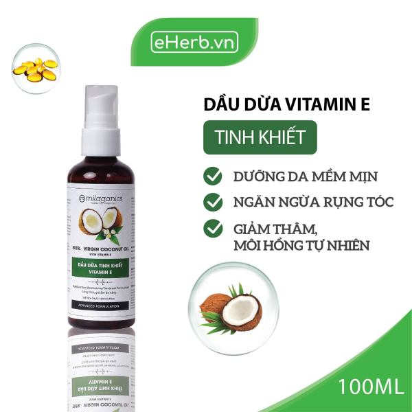 Dầu Dừa Nguyên Chất Vitamin E Dưỡng Da, Dưỡng Tóc, Dưỡng Môi MILAGANICS 100ml (Chai) nhập khẩu