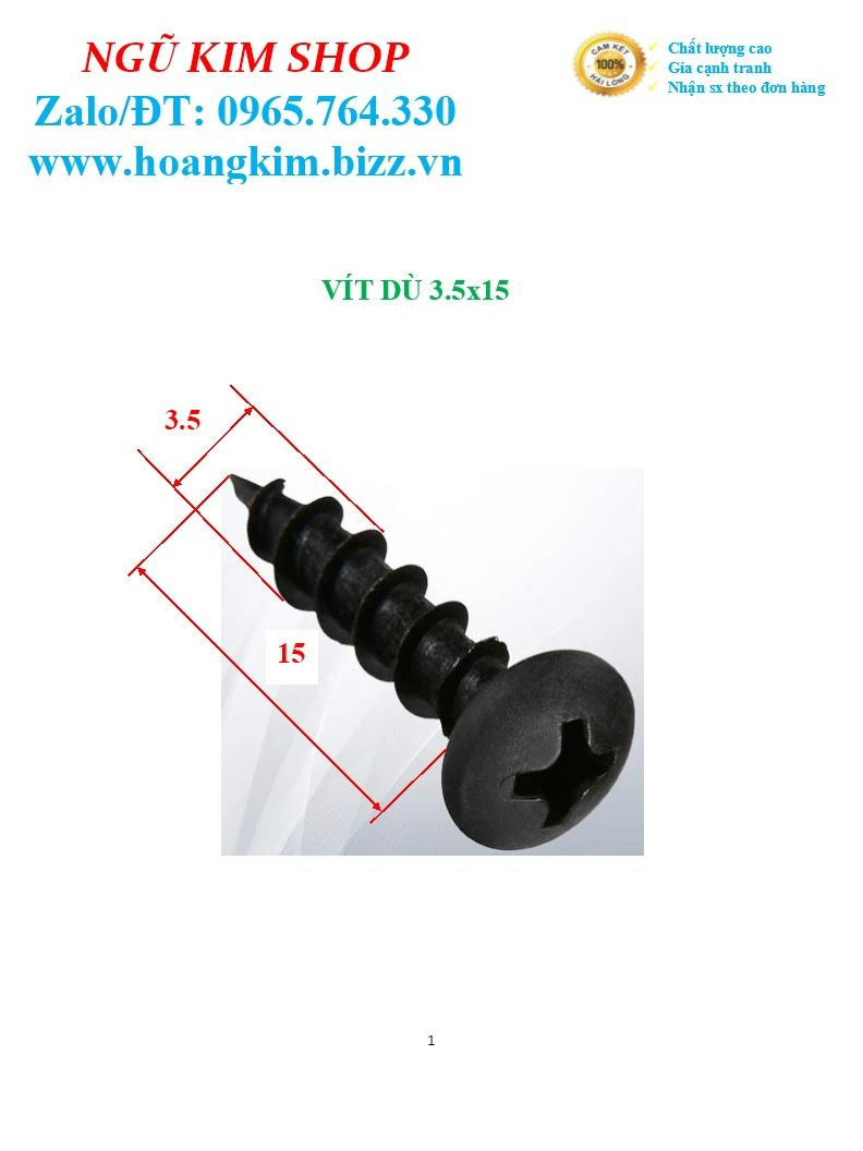 VÍT BẮT LOA _ VÍT ĐẦU DÙ ĐUÔI NHỌN 3,5 x 15