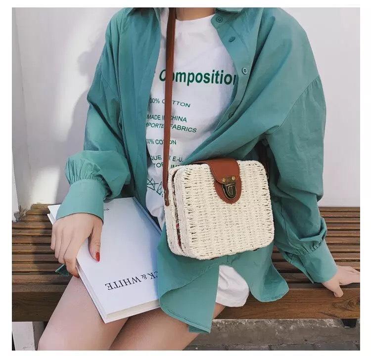 Túi cói hộp khoá cài