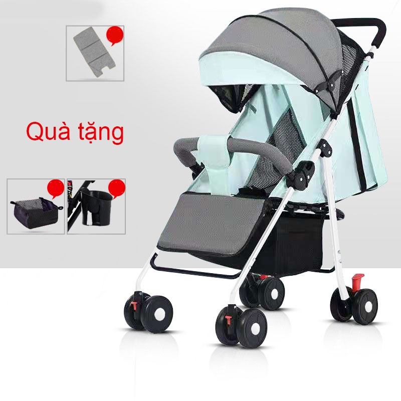 Xe đẩy em bé gấp siêu gọn tiện lợi, xe đẩy em bé 3 tư thế, nhẹ, chống sốc bánh trước bánh sau
