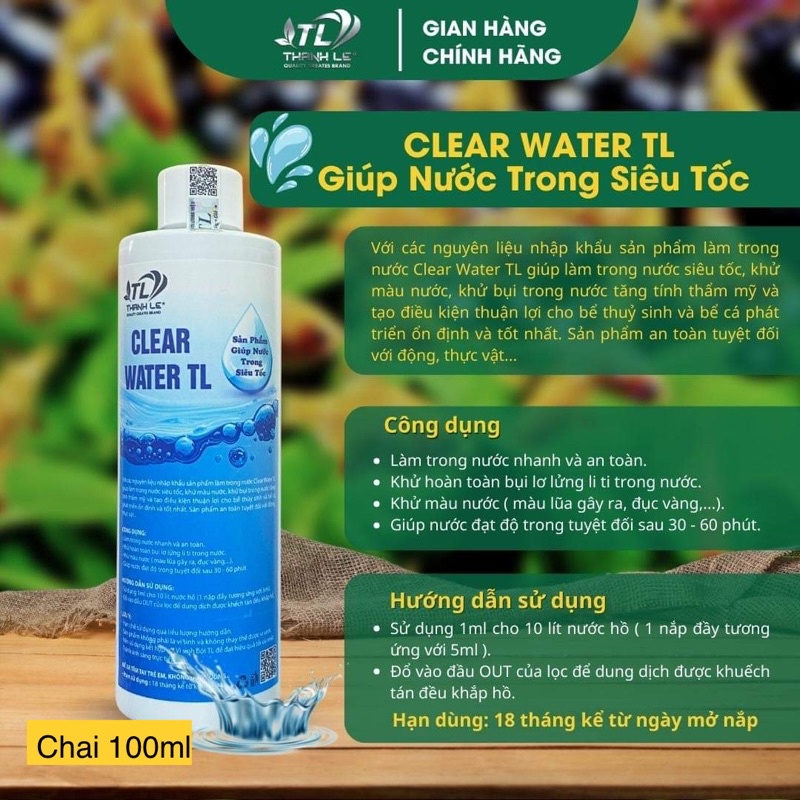 clear water ( làm trong nước siêu tốc ) cho hồ cá, thuỷ sinh chai 100ml