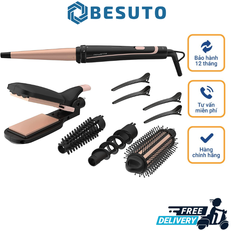 Rowenta CF423 Infinite Looks 14-in-1 Multistyler | Ceramic Coating | Cool Tip | Includes Styling Attachments and Accessories | Black/Copper