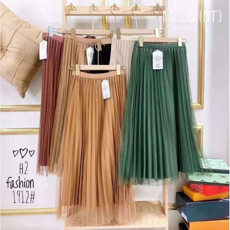 Chân váy dài 2 mặt , chân váy xếp li hàng QC
