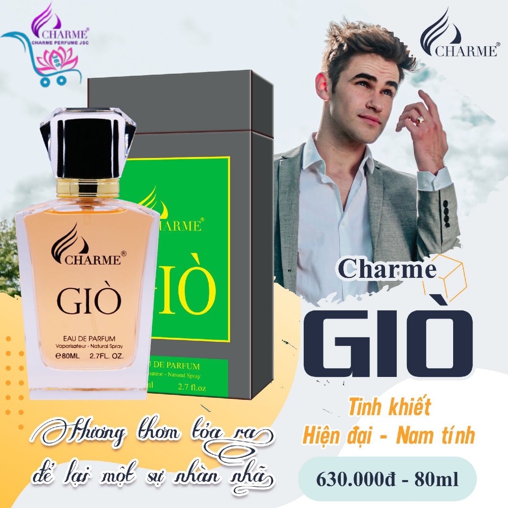 Nước hoa nam cao cấp, Charme Giò, hương trái cây, ngọt ngào, ấm áp, lưu hương lâu, độ tỏa hương xa, 80ml