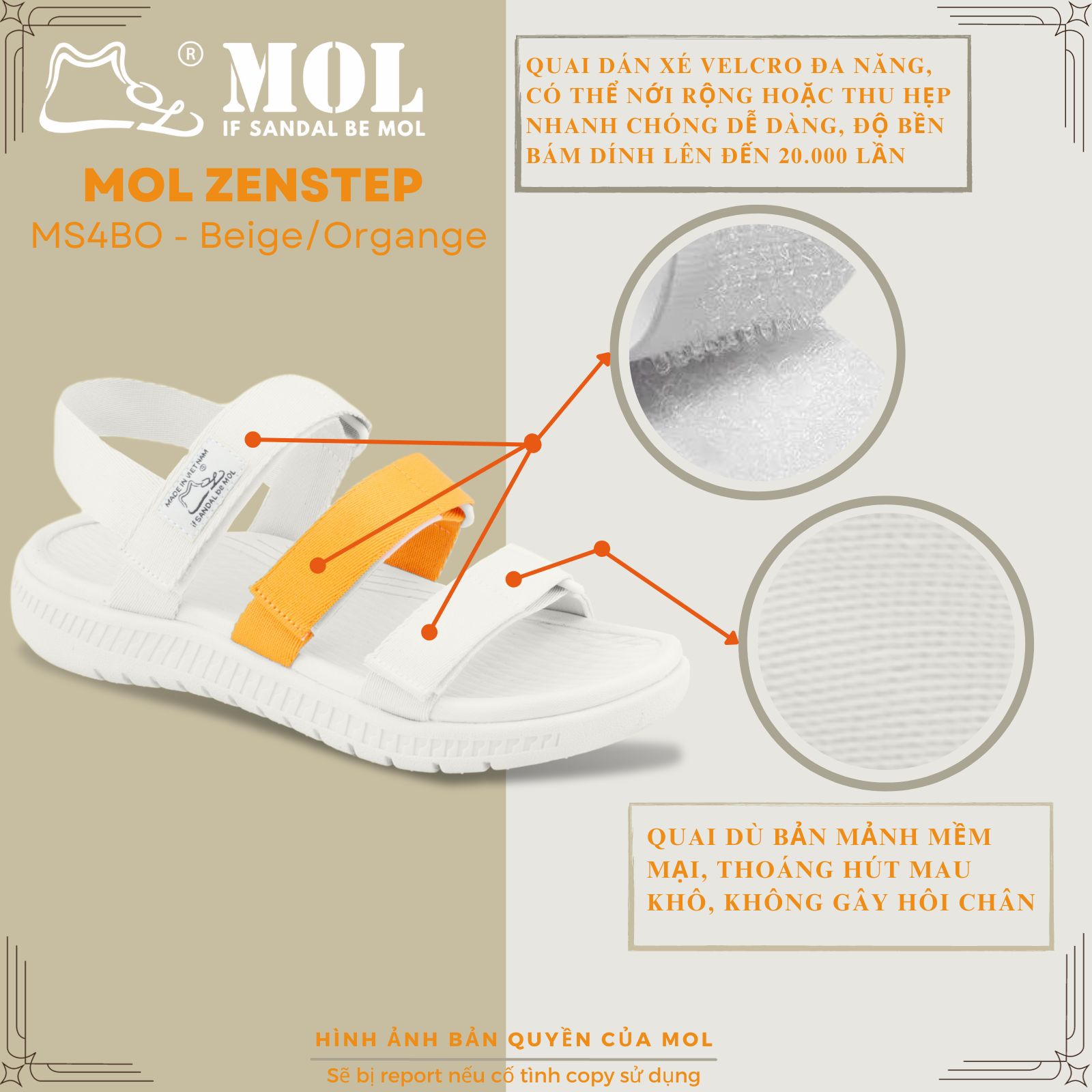 Sandal nam nữ unisex MOL Zenstep MS4 3 quai ngang