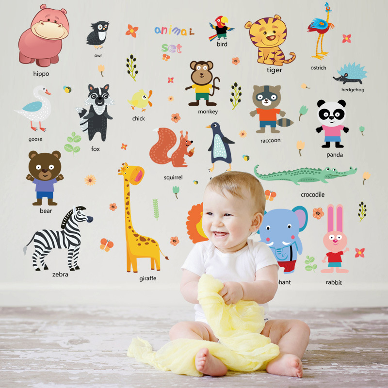 Decal dán tường động vật, dạy tiếng Anh cho bé