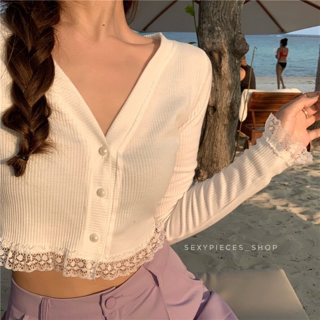 Áo Croptop tay dài phối ren nữ A2 - ENTYTY