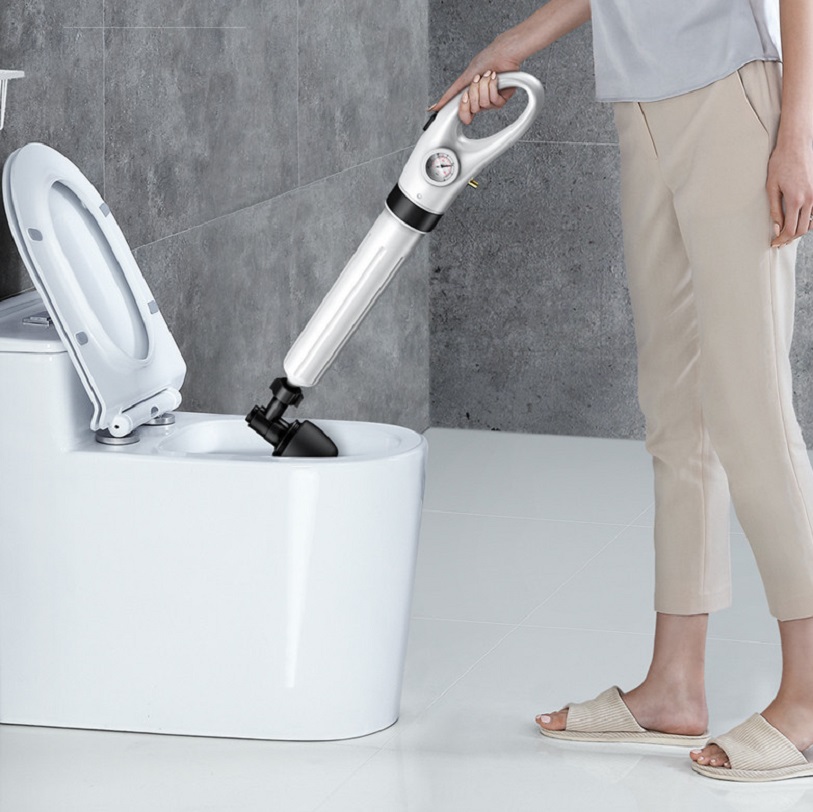 Dụng cụ chuyên dùng thông tắc bồn cầu, ống nước, chậu rửa bằng nén khí cao áp loại thường - Bồn cầu bị nghẹt - Máy thông tắc cống nghẹt - Máy thông tắc bồn cầu nghẹt ( Tặng kèm 4 đầu máy với các công dụng khác nhau)