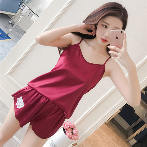 Bộ Đồ Ngủ Nữ Lụa 1 Màu 2 Dây