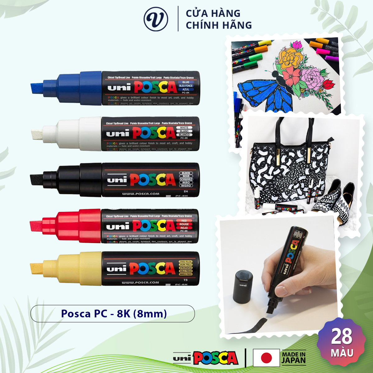 Bút sơn nước vẽ đa chất liệu Uni Posca PC-8K - Ngòi (8mm)