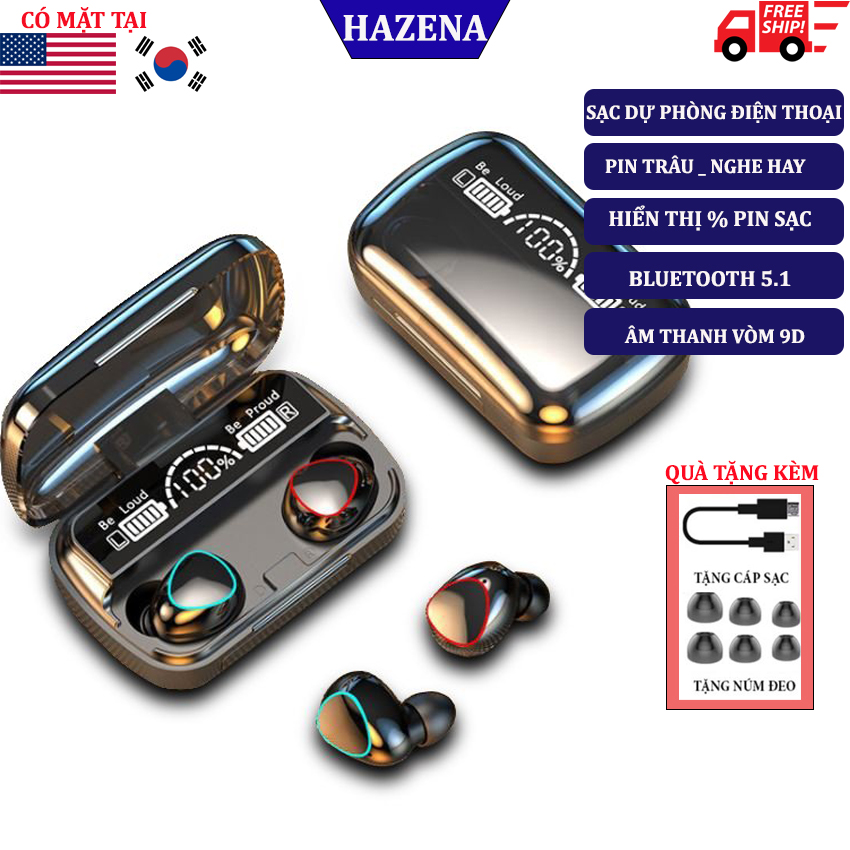 Tai nghe bluetooth 5.1 không dây pin trâu M10 pro điều khiển cảm ứng chống ồn nghe nhạc thể thao tái tạo âm thanh 360 có mic