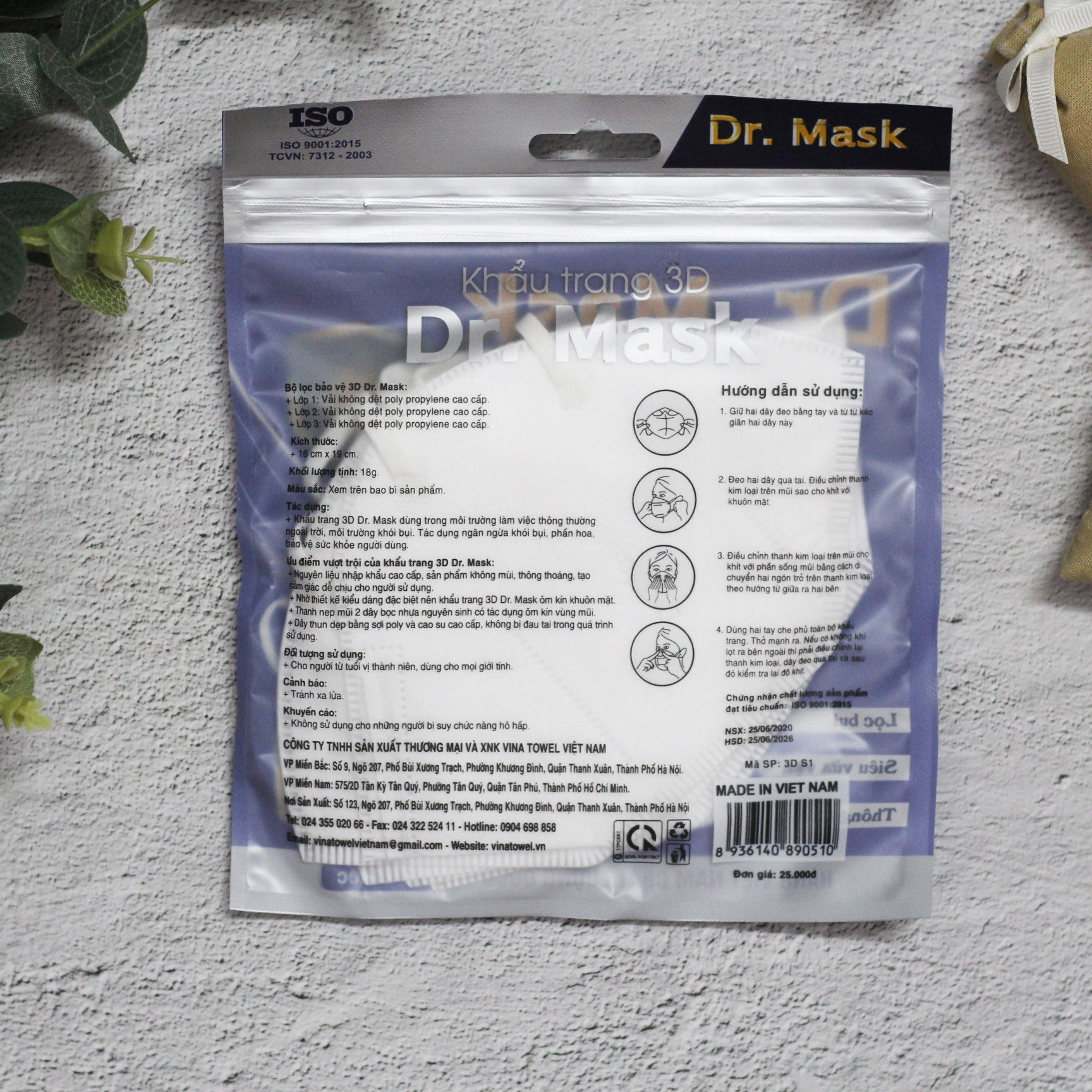 Khẩu trang y tế 3D DR.MASK 3 lớp - gói 5 chiếc
