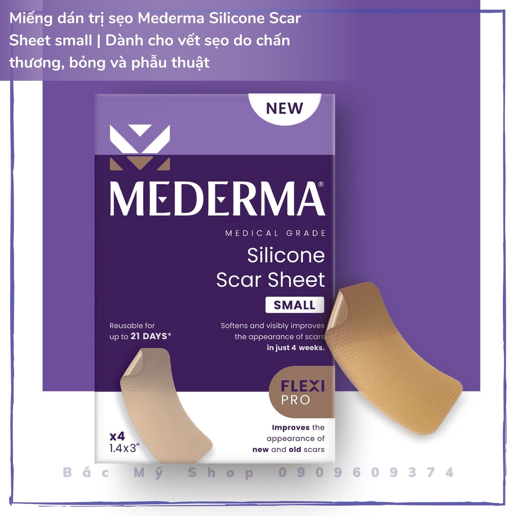 Miếng dán mờ sẹo mederma medical grade silicone small scar sheet - dành cho vết sẹo do chấn thương, bỏng và phẩu thuật