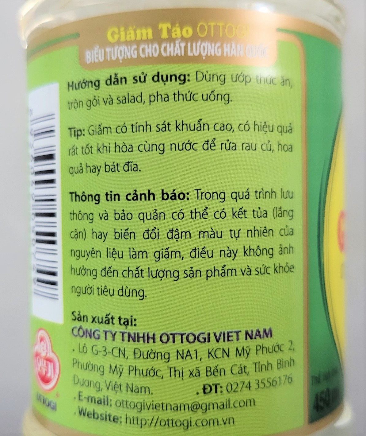 OTTOGI [Chai 450ml] GIẤM TÁO [VN] Apple Vinegar