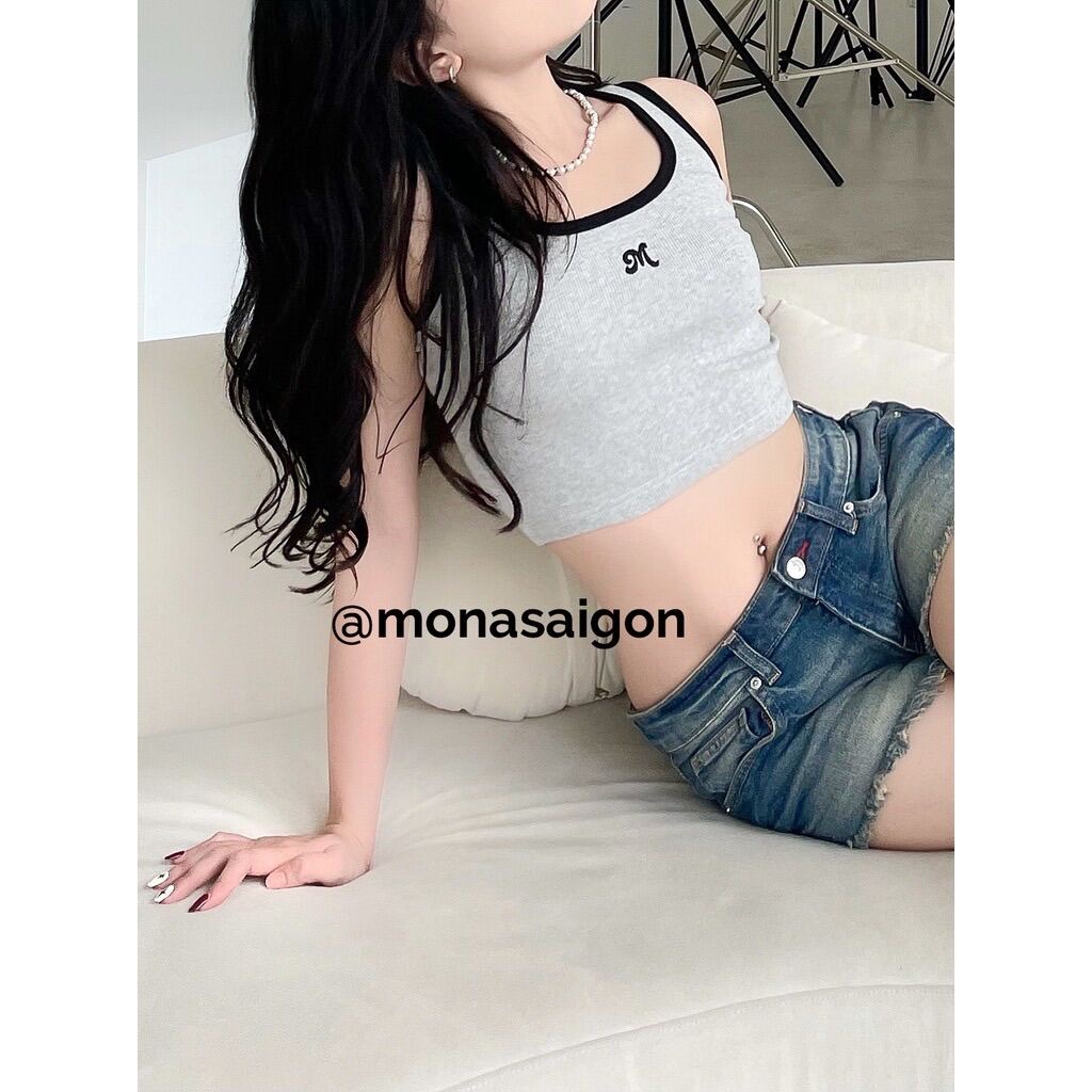 [VOUCHER 12%/149K] Áo croptop thun gân MONÁ - KABI XÁM