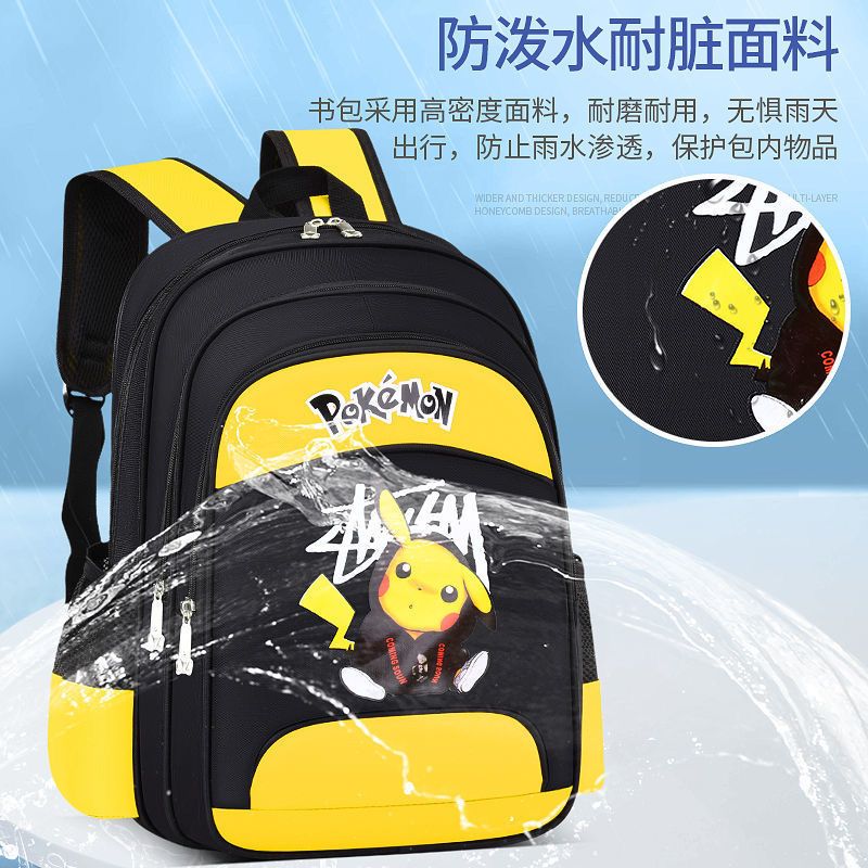 Cặp sách học sinh tiểu học Pikachu mới dành cho nam và nữ từ lớp 1 đến lớp 6 để giảm khả năng chống thấm nước và túi đeo vai