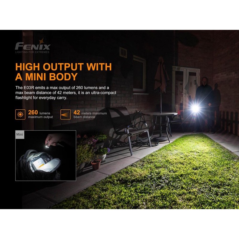 [ Chính Hãng]  Đèn pin Fenix - E03R - 260 Lumens-đèn móc khóa mini