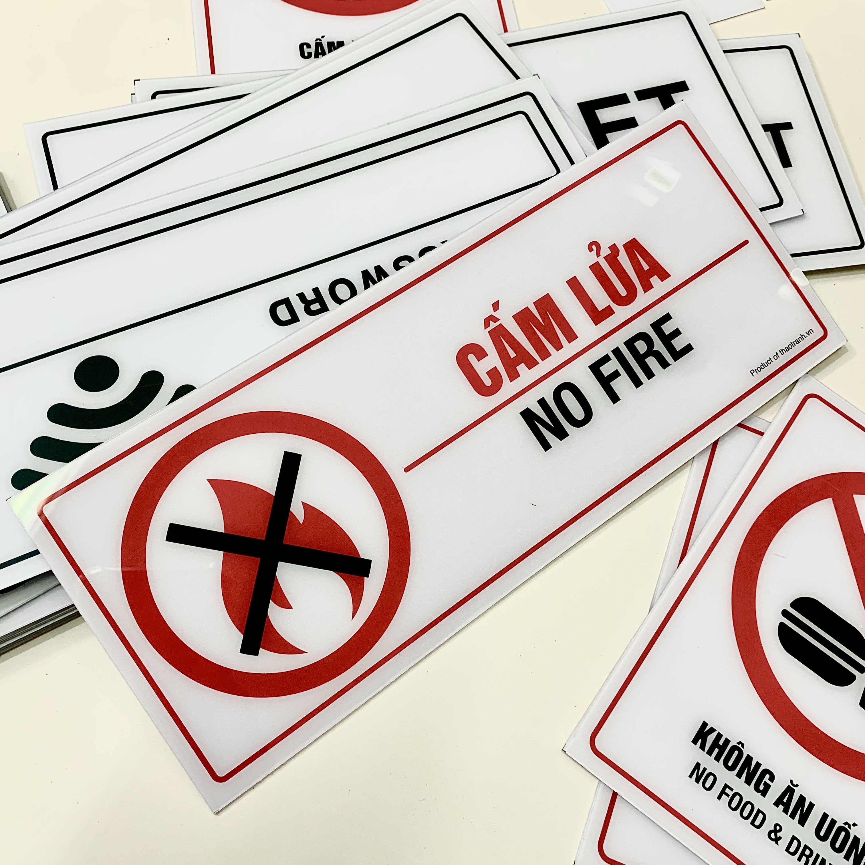 Biển báo Cấm Lửa -No Fire -Decal dán tường dán kính -Tem decal cảnh báo